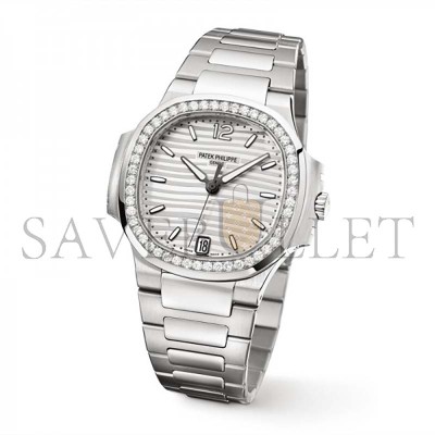PATEK PHILIPPE NAUTILUS SILVER DIAL DIAMOND STEEL LADIES WATCH 7018 32MM 